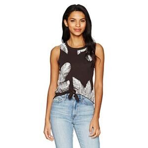 Chaser Palm Leave Jersey Tie Front Muscle Tank Top Black/White Women's M NWOT